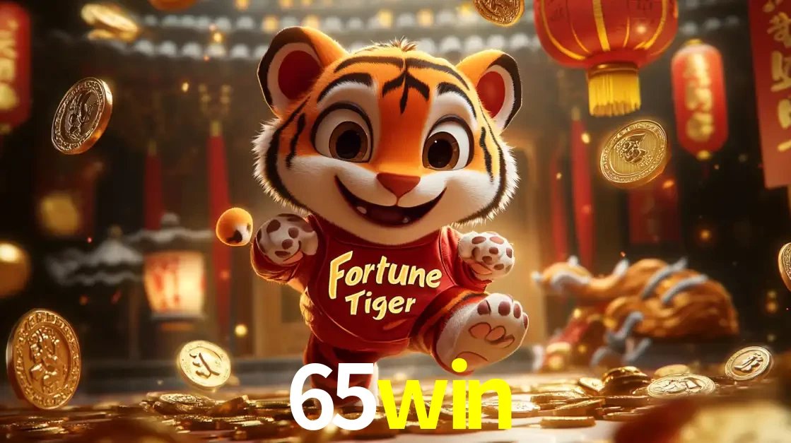 O alegre personagem do Fortune Tiger correndo sobre um caminho de moedas de ouro, simbolizando os grandes prêmios e a diversão do popular jogo de slot do 65win.